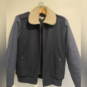 Wallace & Barnes Navy Color Block Bomber Jacket with Sherpa Color - Size Medium